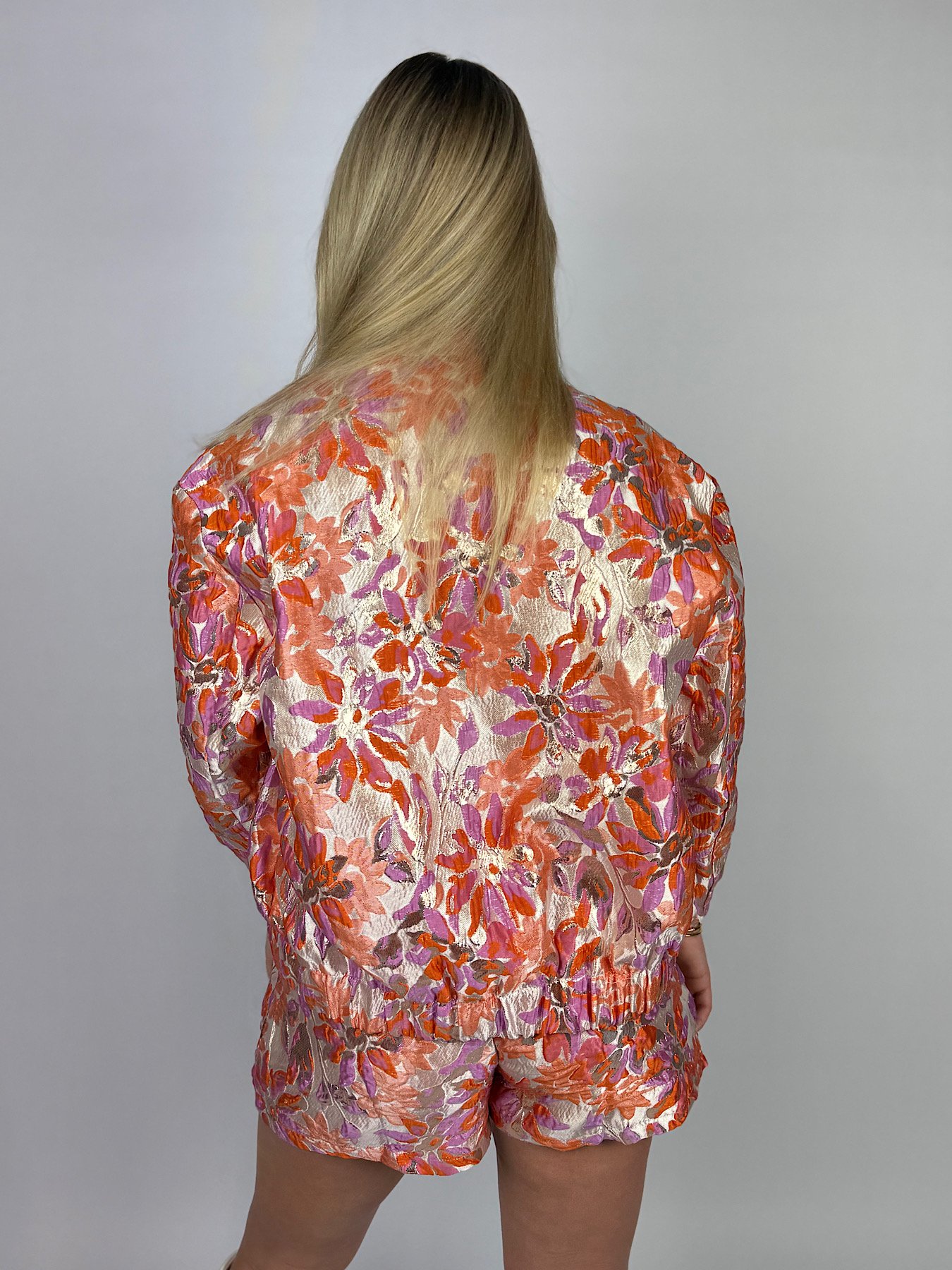 Oranje/ mauve gebloemd jacquard jack