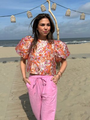 Oranje/ mauve gebloemde top
