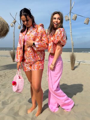 Oranje/ mauve gebloemde top