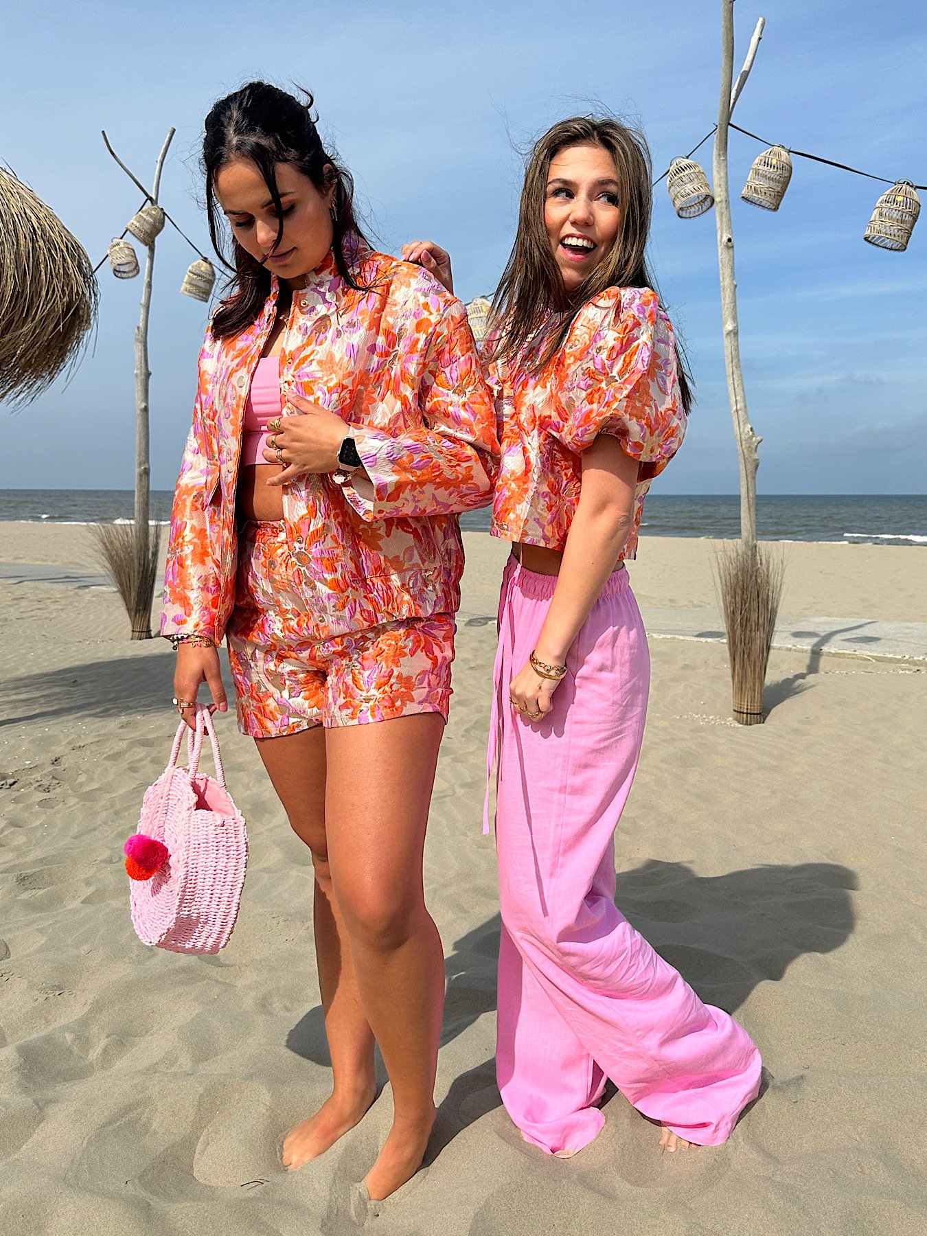 Oranje/ mauve gebloemde top