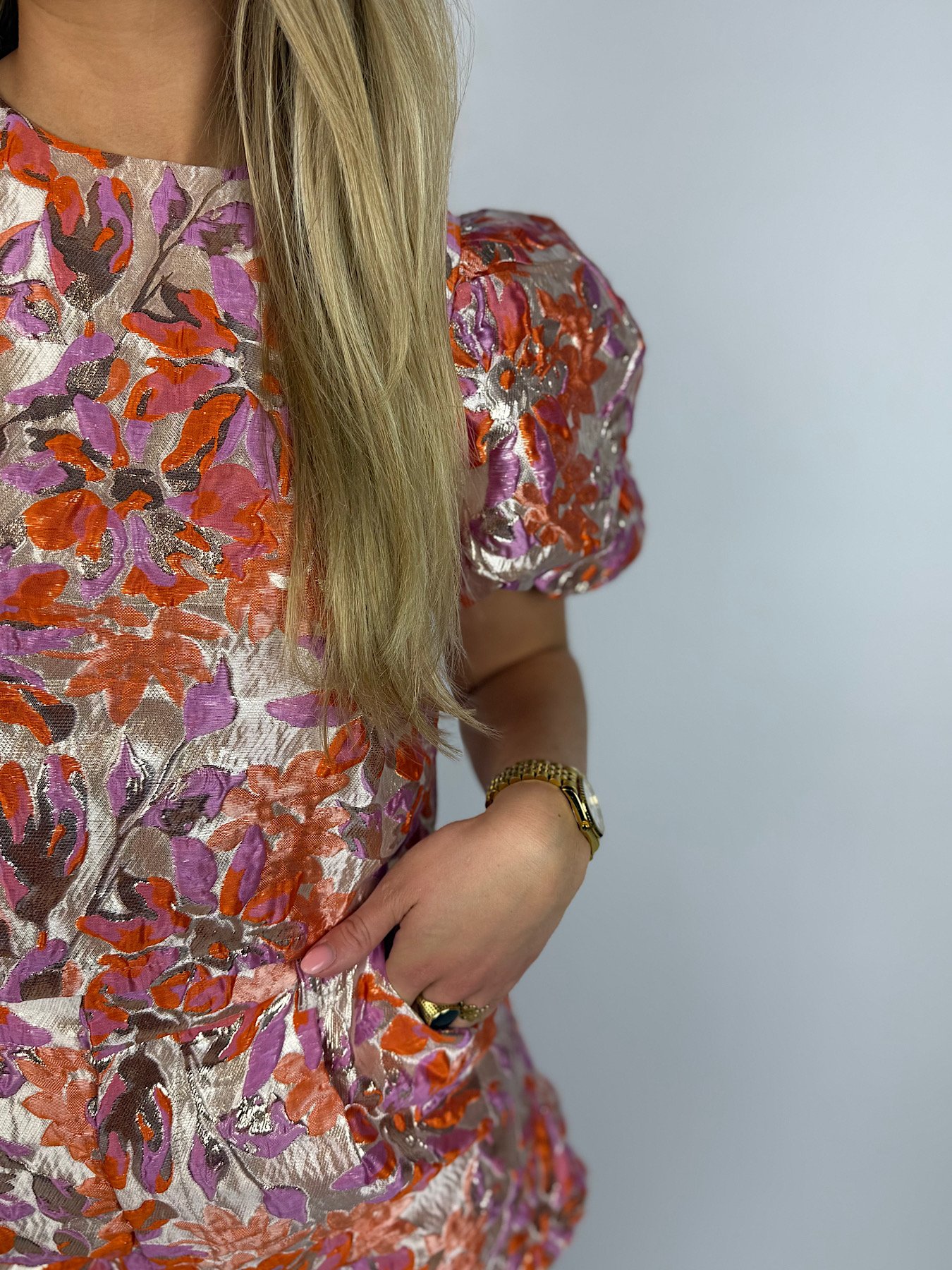 Oranje/ mauve gebloemde top