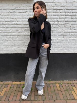 QH - Grijze wide leg jeans met zilveren knopen 3368-3