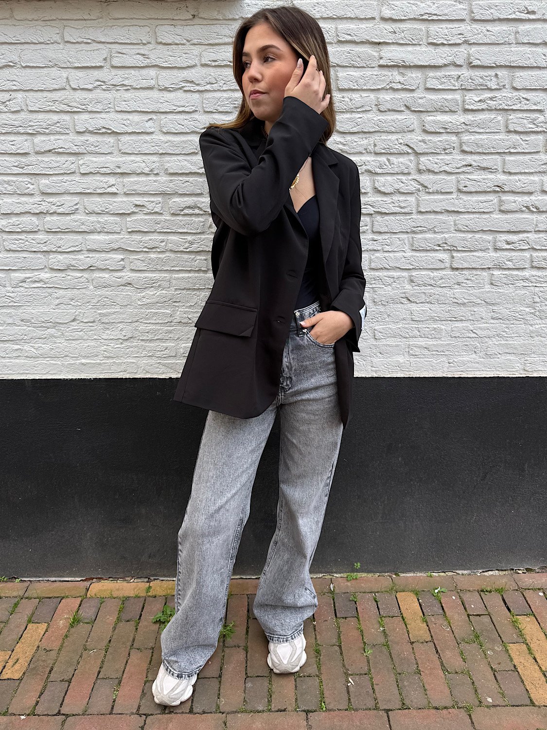 QH - Grijze wide leg jeans met zilveren knopen 3368-3