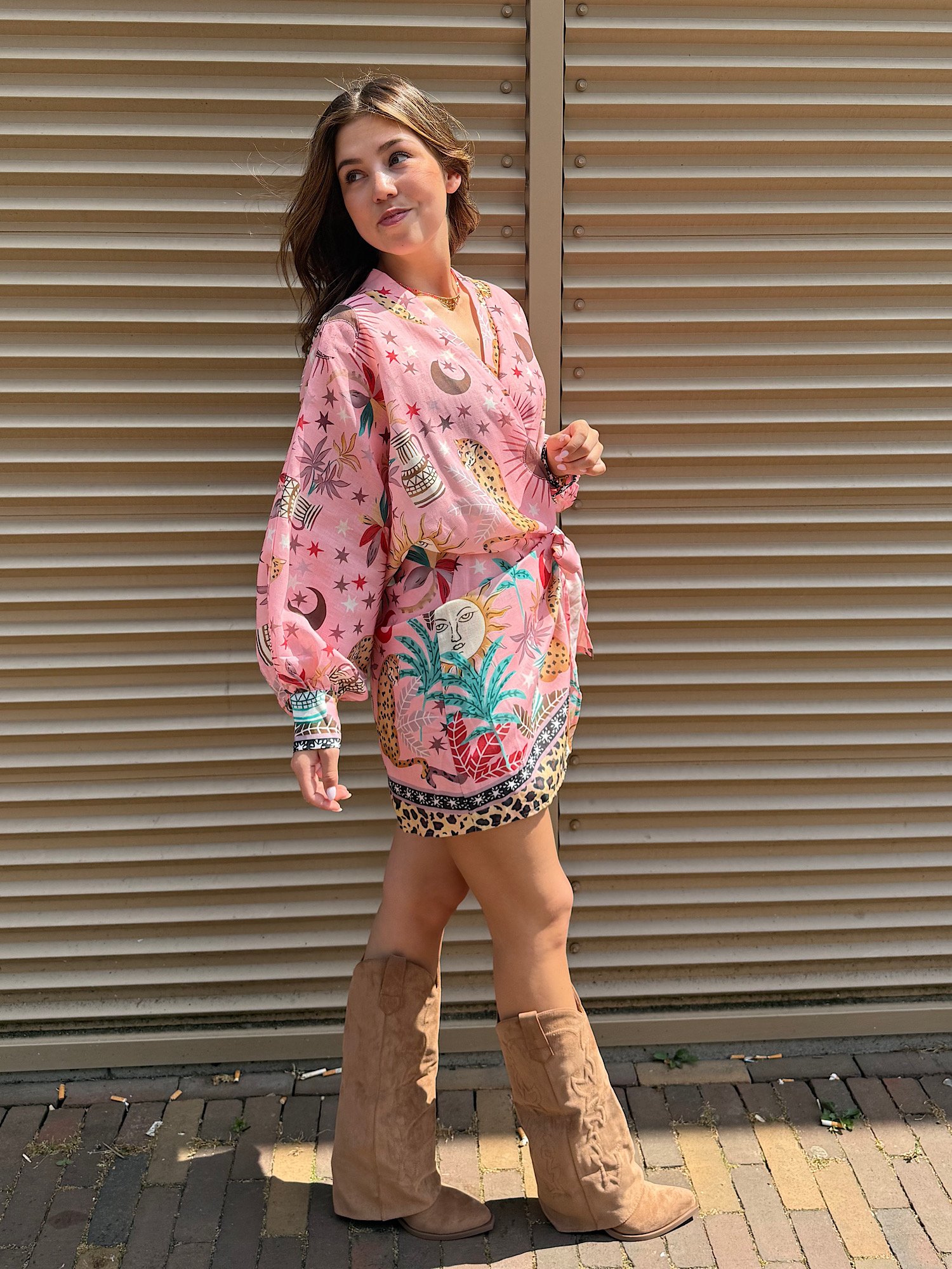 Roze astro print overslag jurk