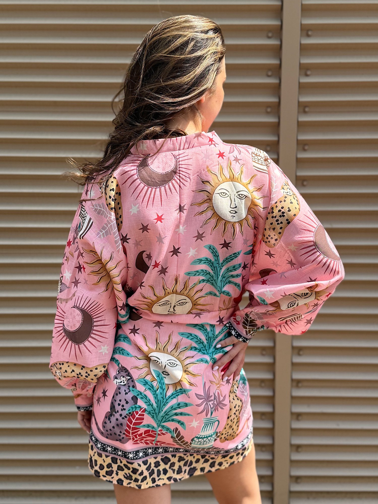 Roze astro print overslag jurk