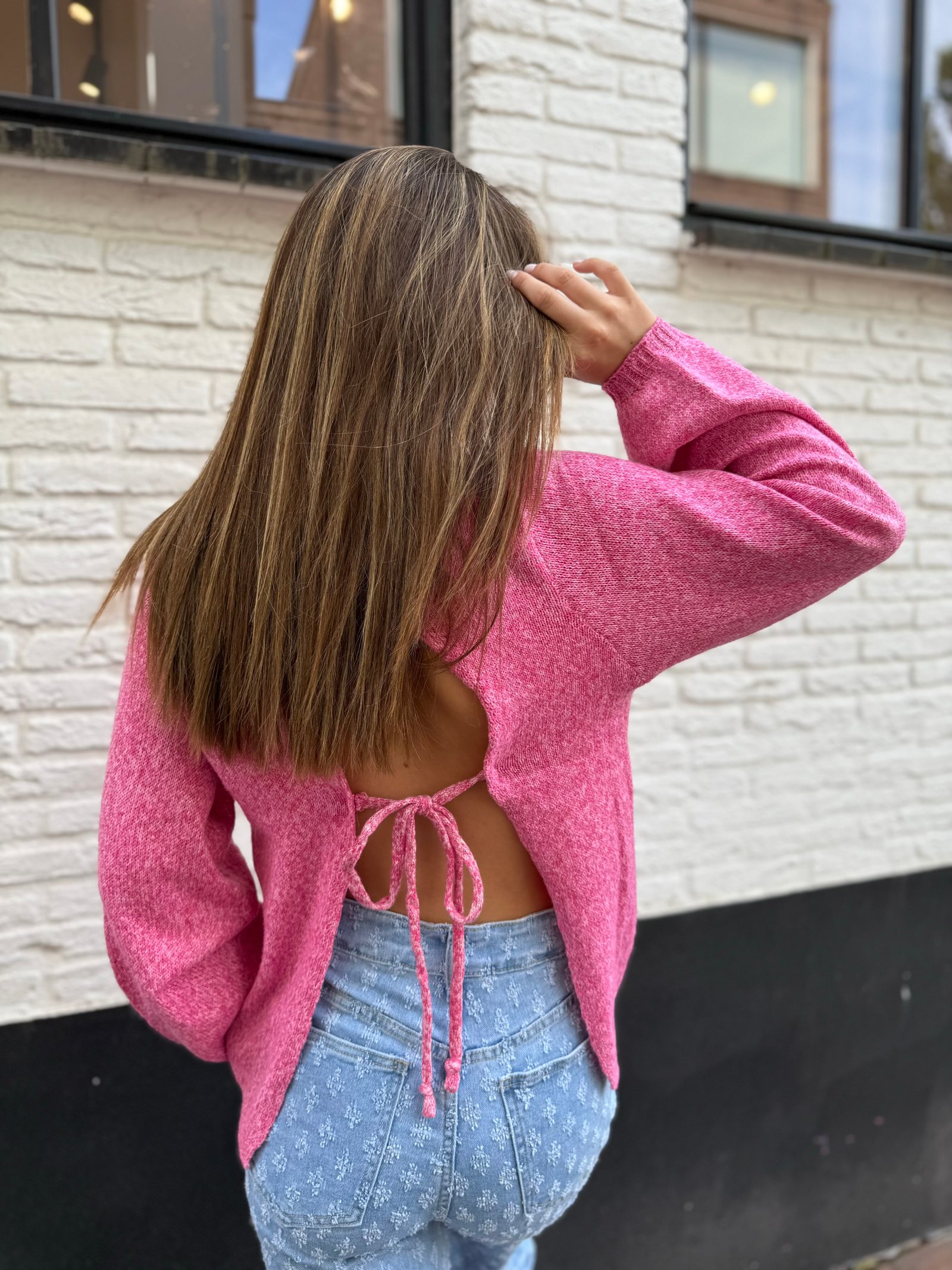 Roze trui met open rug Kéana