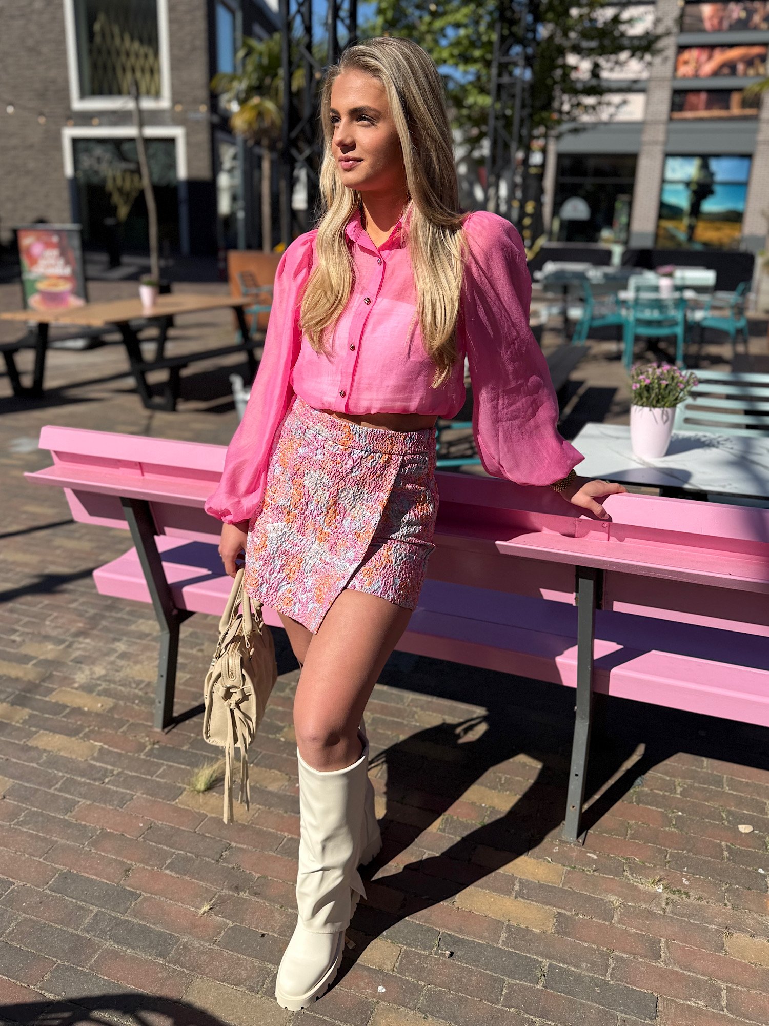 Shiny bloemenprint skort