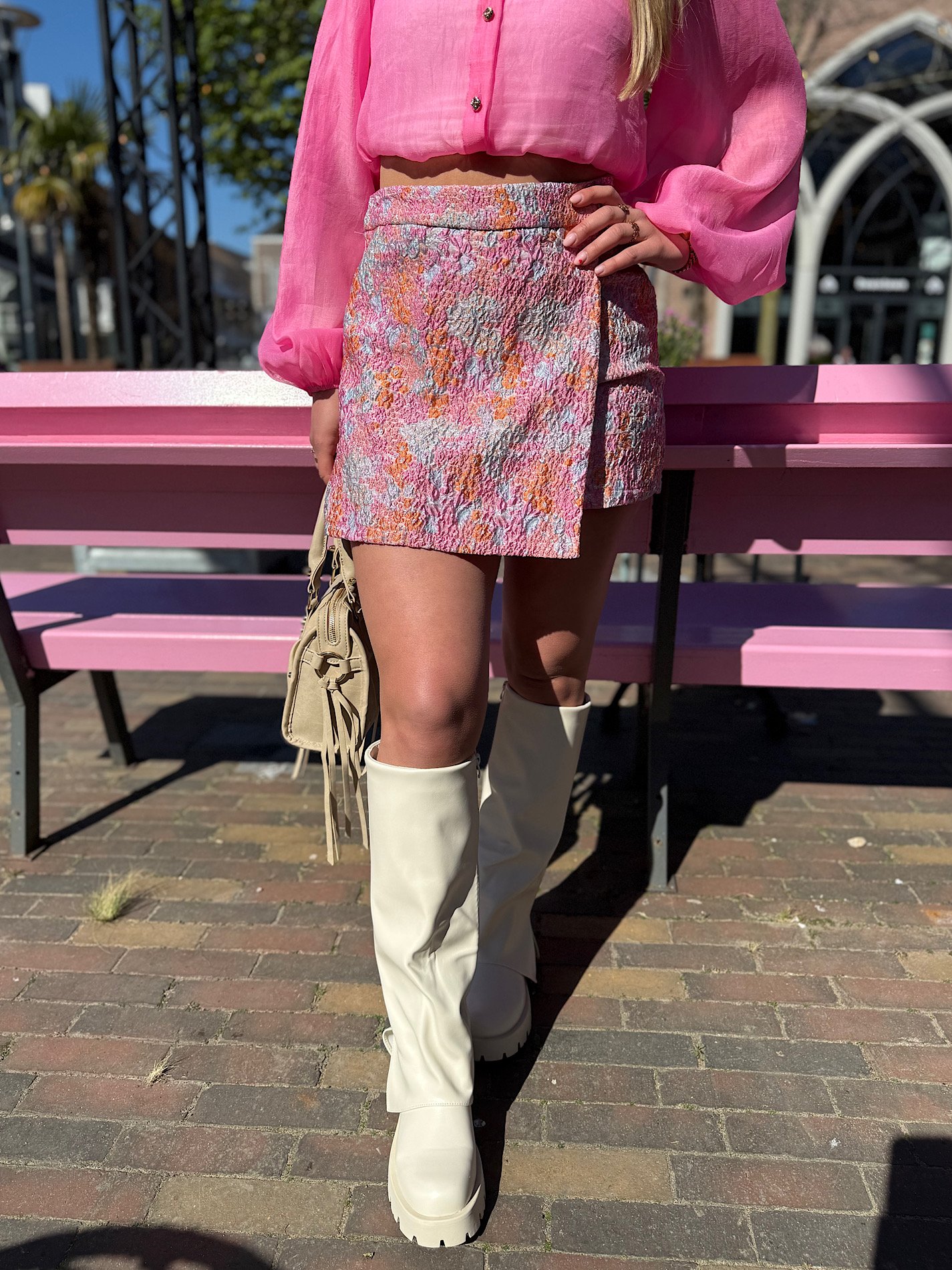 Shiny bloemenprint skort