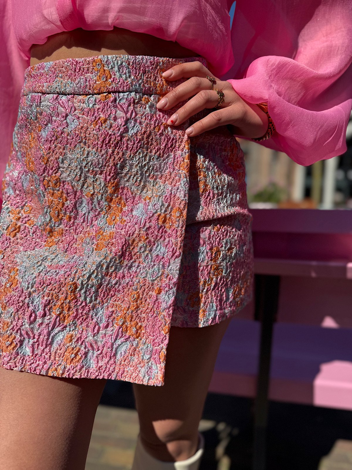 Shiny bloemenprint skort