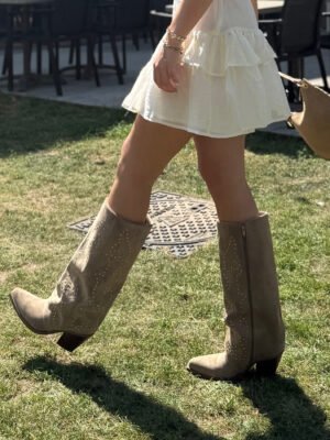 Taupe cowboy laarzen met studs