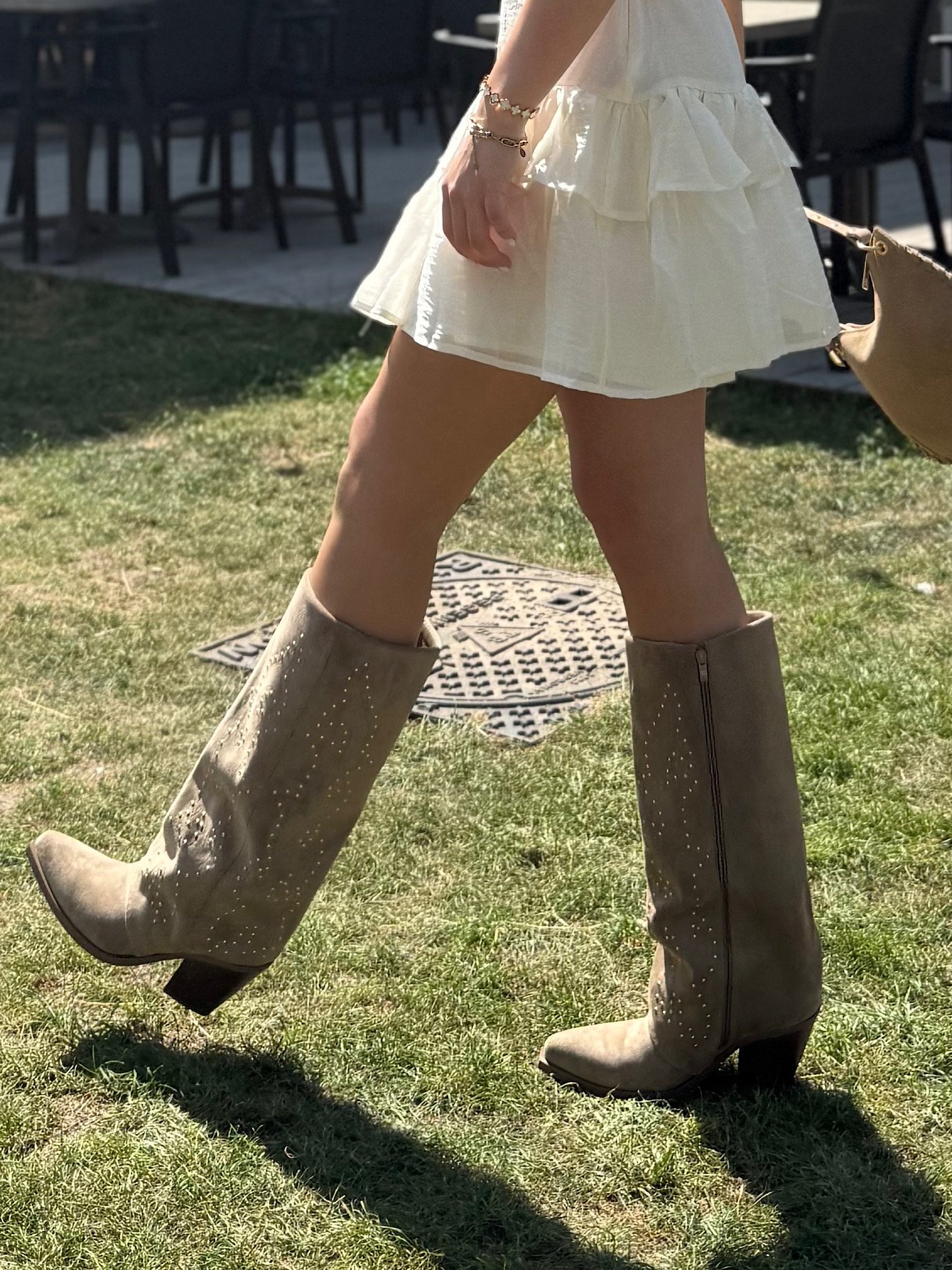 Taupe cowboy laarzen met studs