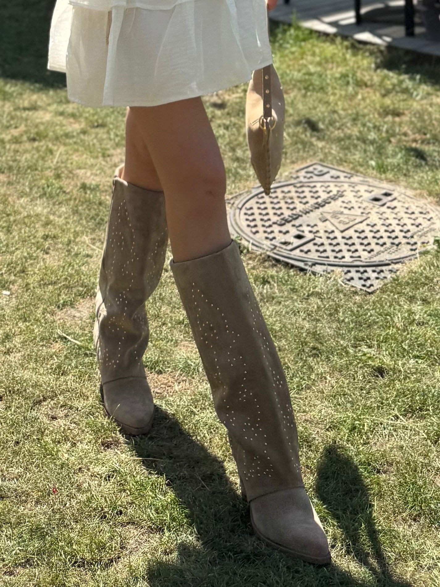 Taupe cowboy laarzen met studs