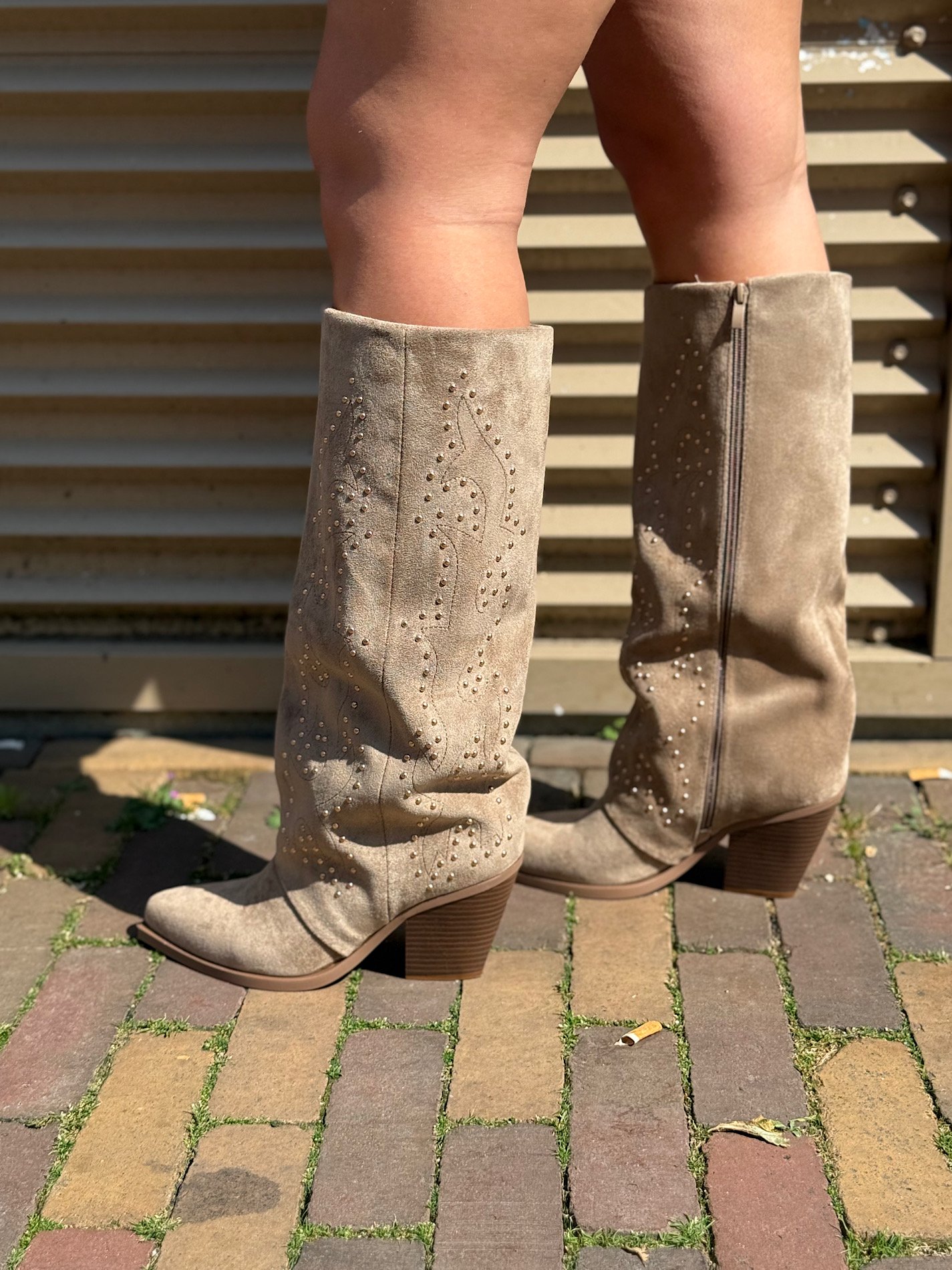 Taupe cowboy laarzen met studs