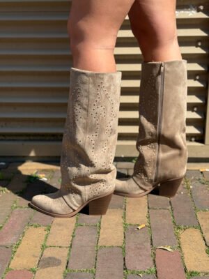Taupe cowboy laarzen met studs