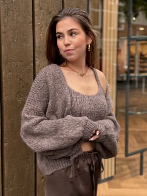 Taupe knit top en vest Ziza