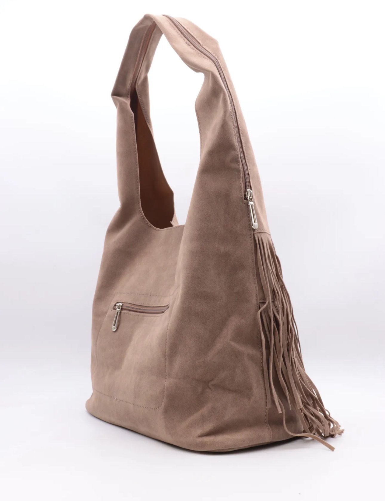 Taupe schoudertas met fringe 7516