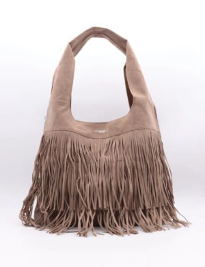 Taupe schoudertas met fringe 7516