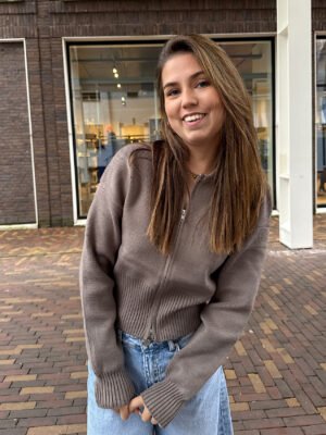 Taupe vest met rits Aspen