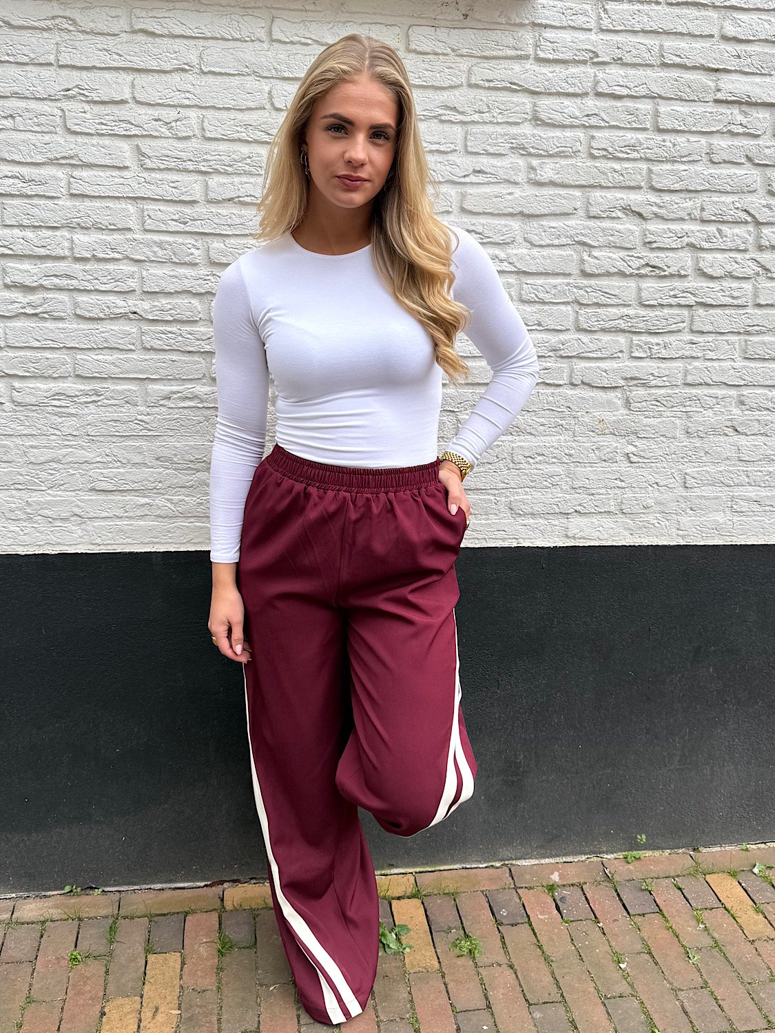 Wide leg broek met strepen Jacky - Bordeaux