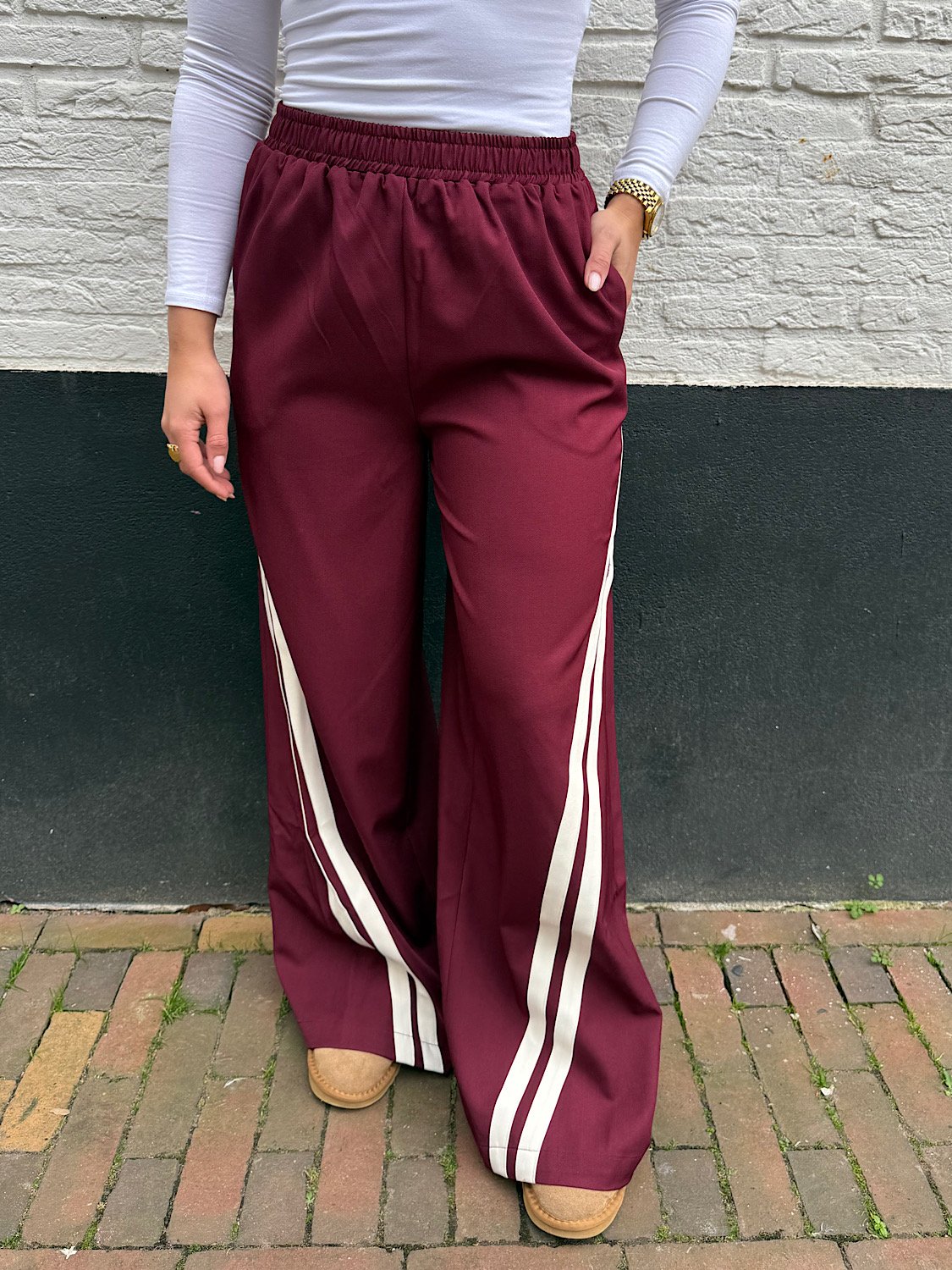 Wide leg broek met strepen Jacky - Bordeaux