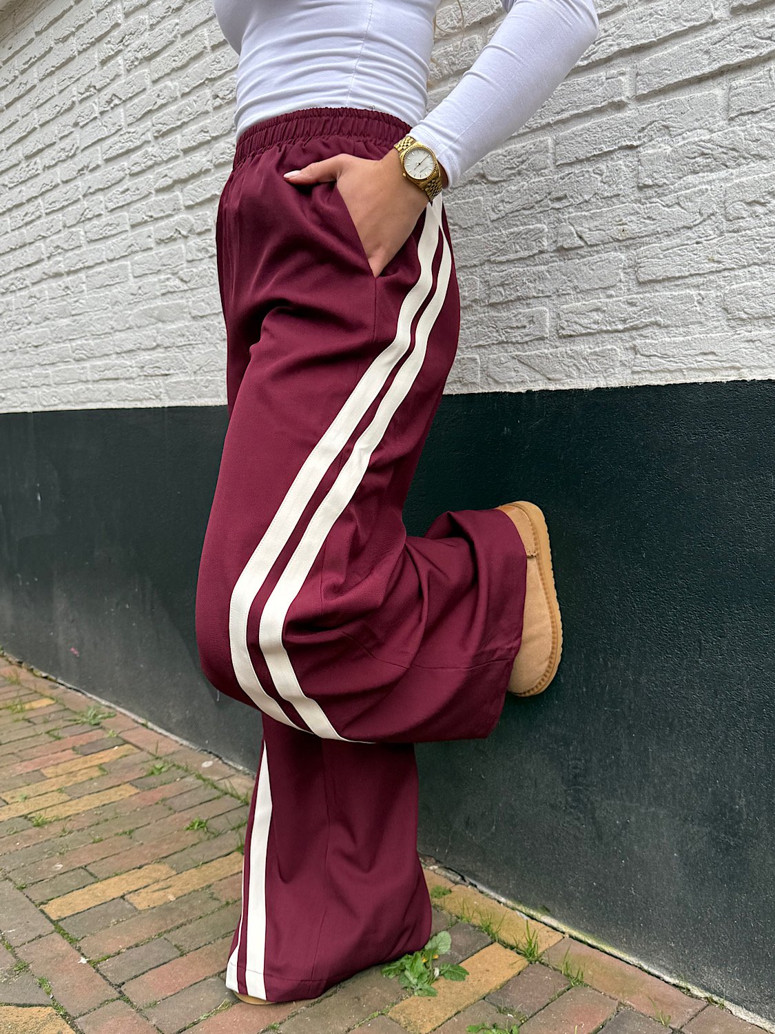 Wide leg broek met strepen Jacky - Bordeaux