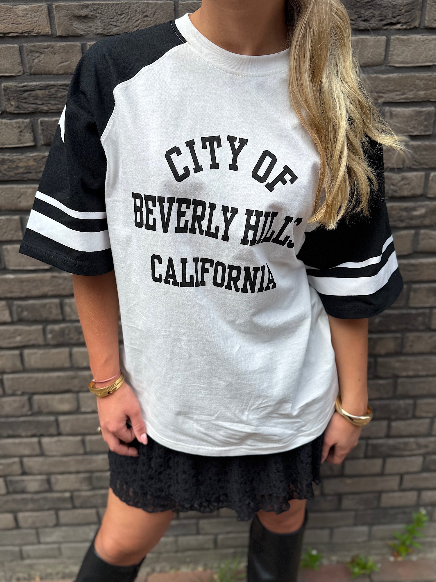Wit/ zwart t-shirt Beverly Hills