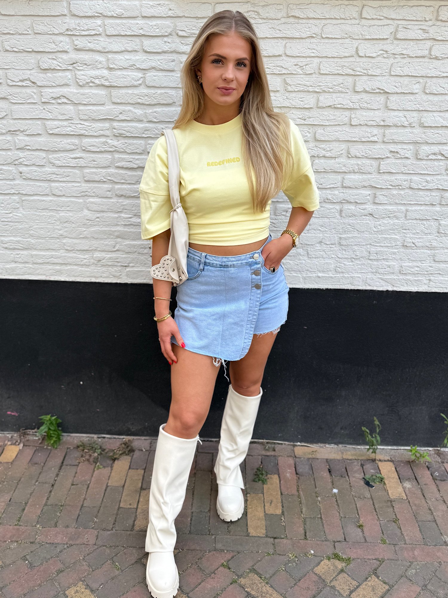 ZM - blauw denim skort 3 knopen Zari