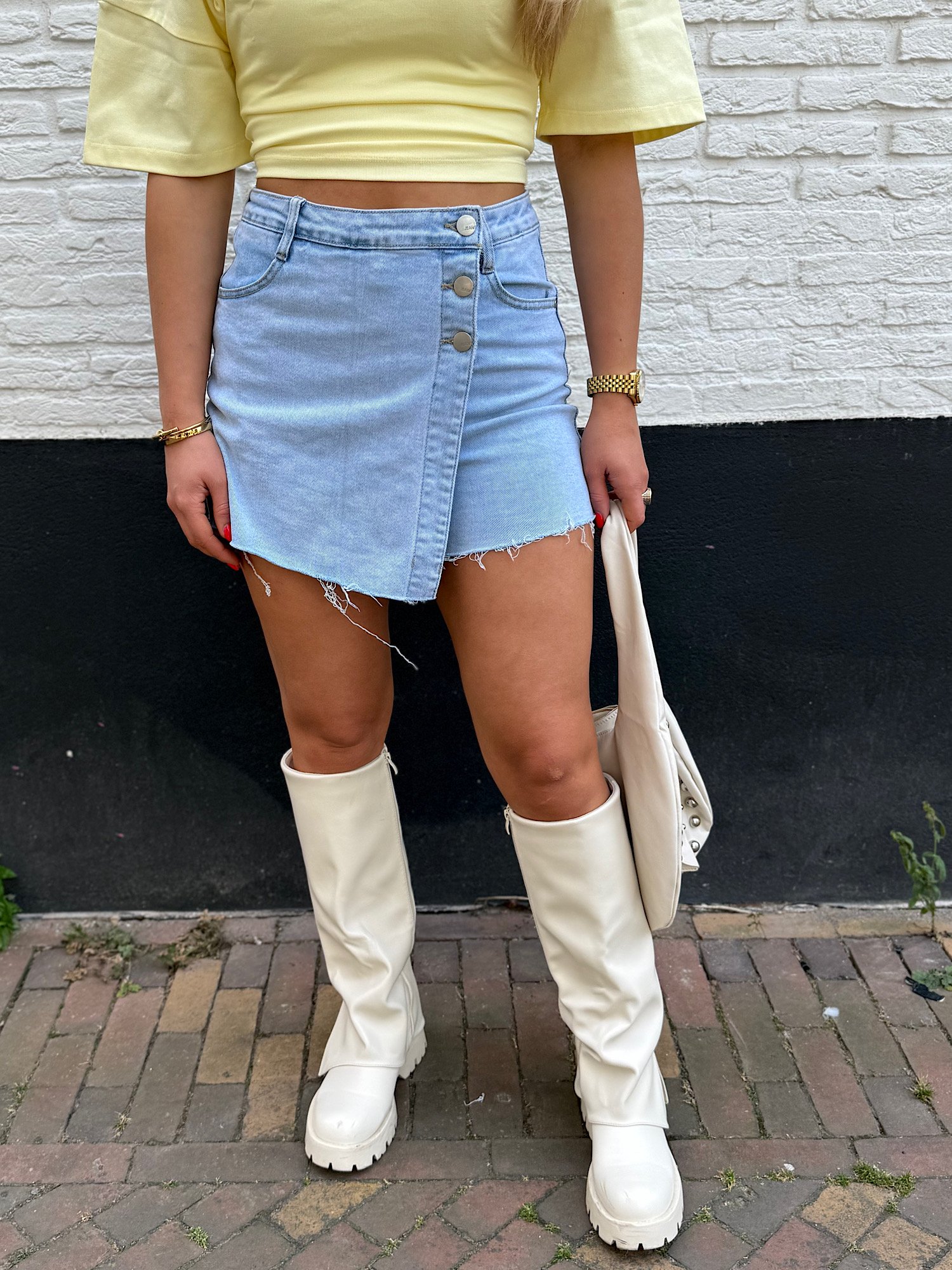 ZM - blauw denim skort 3 knopen Zari