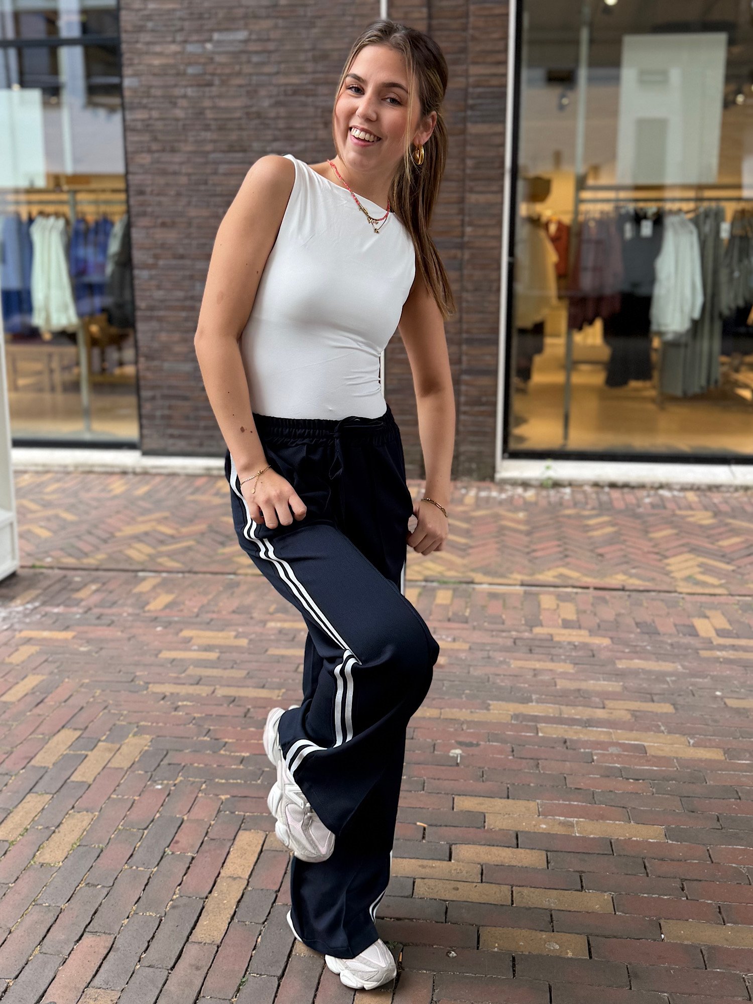 ZM - Navy wide leg met strepen Novi