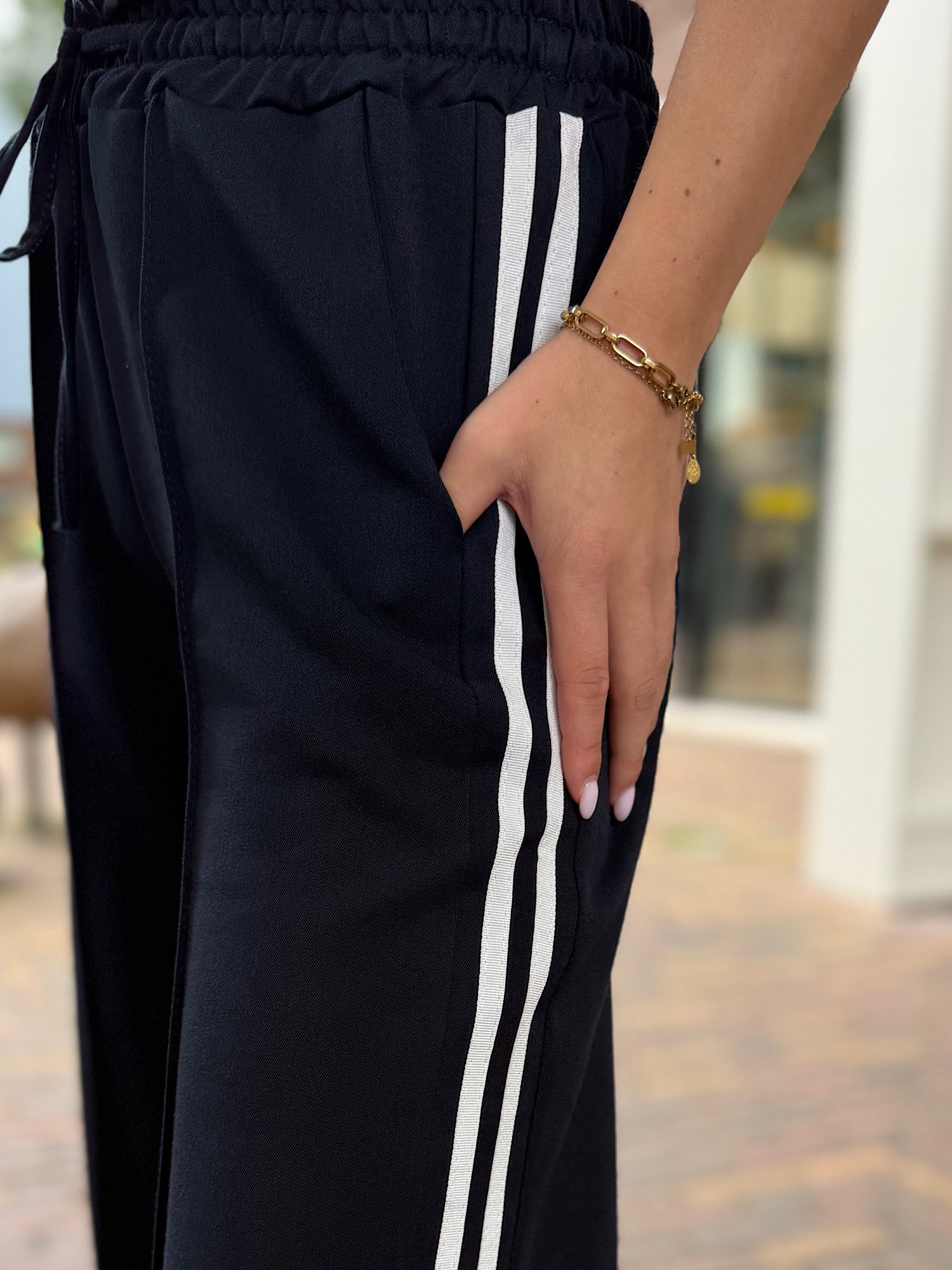 ZM - Navy wide leg met strepen Novi