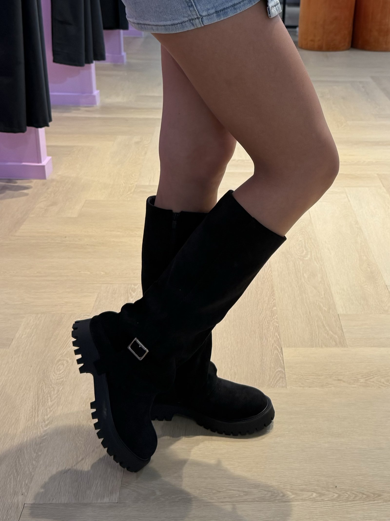 Zwarte chunky boots met overlay