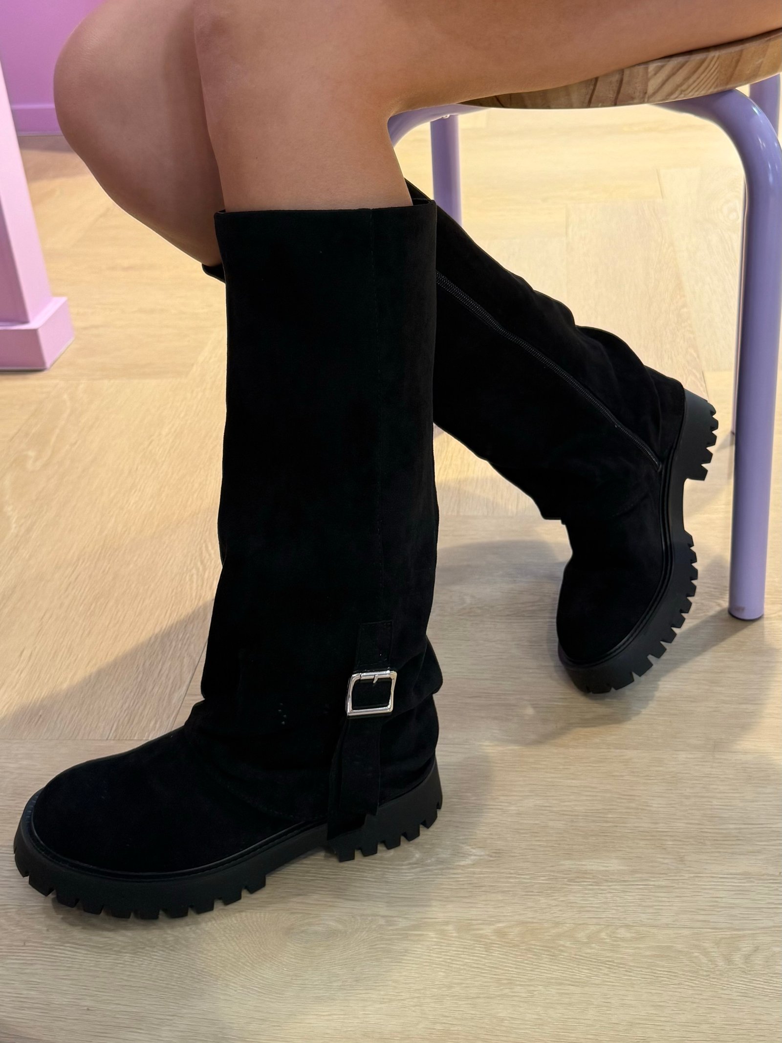Zwarte chunky boots met overlay