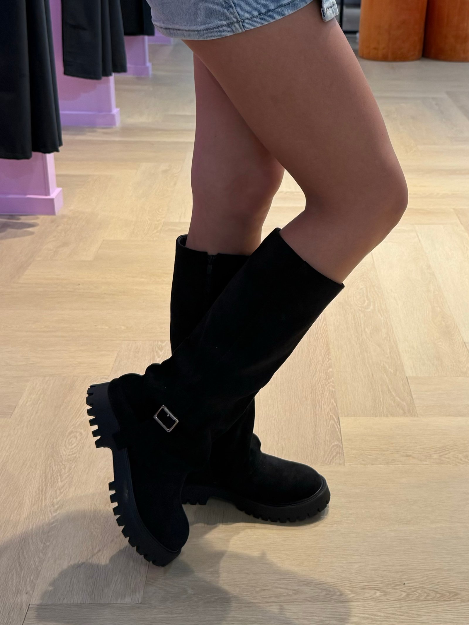 Zwarte chunky boots met overlay