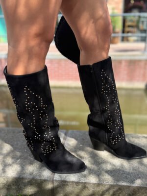 Zwarte cowboy laarzen gouden studs