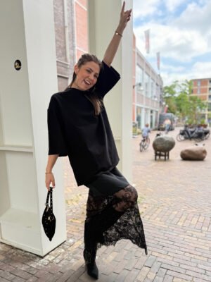 Zwarte maxi lace rok