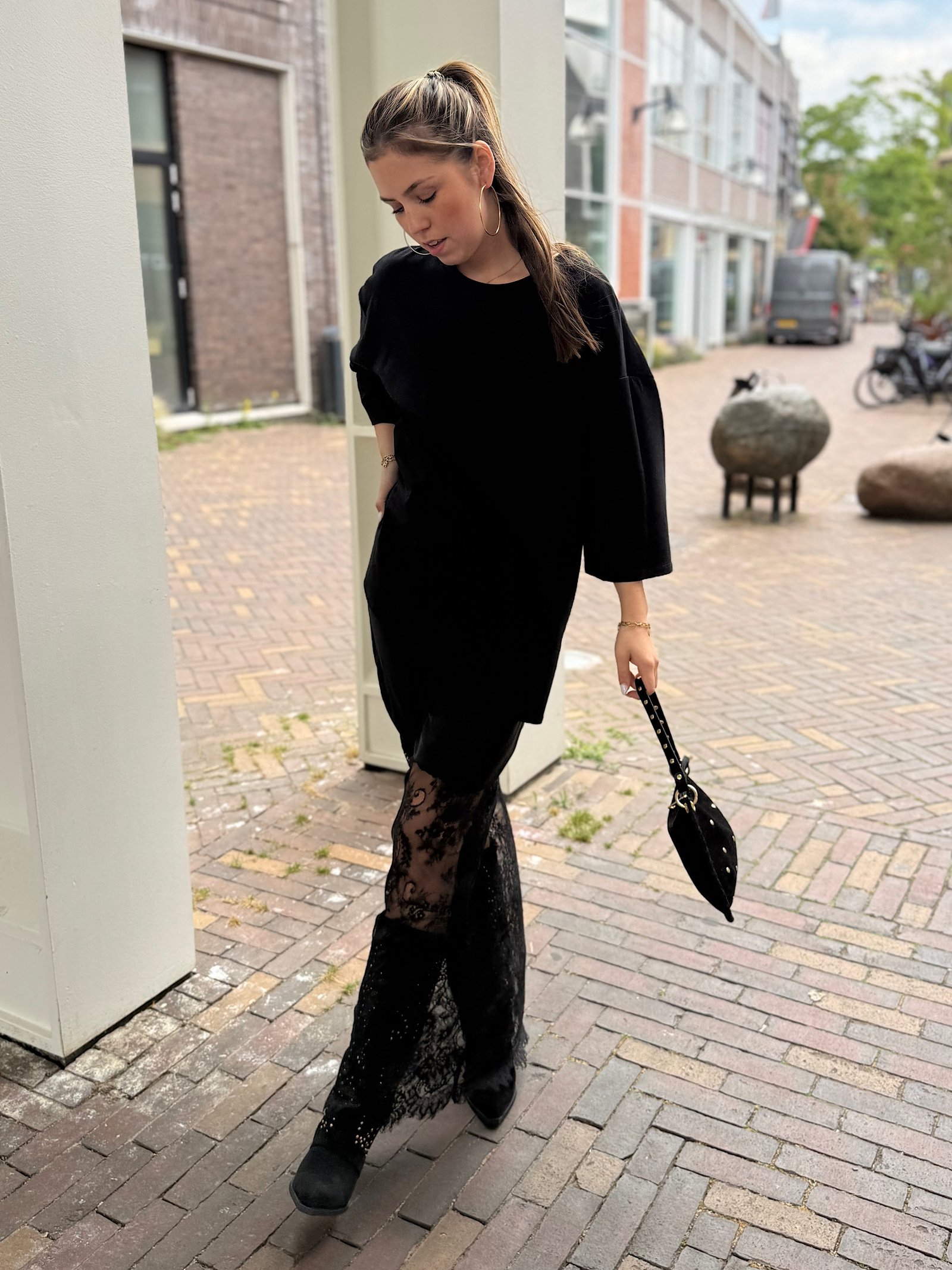 Zwarte maxi lace rok