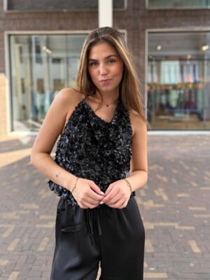 Zwarte pailletten top met open rug Louna