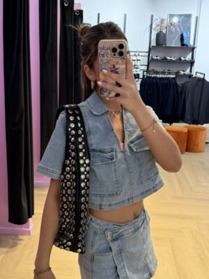 Zwarte schouder tas met grote studs