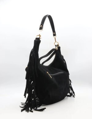 Zwarte tas met fringe en gouden details 7531 Zwarte tas met fringe en gouden details 7531