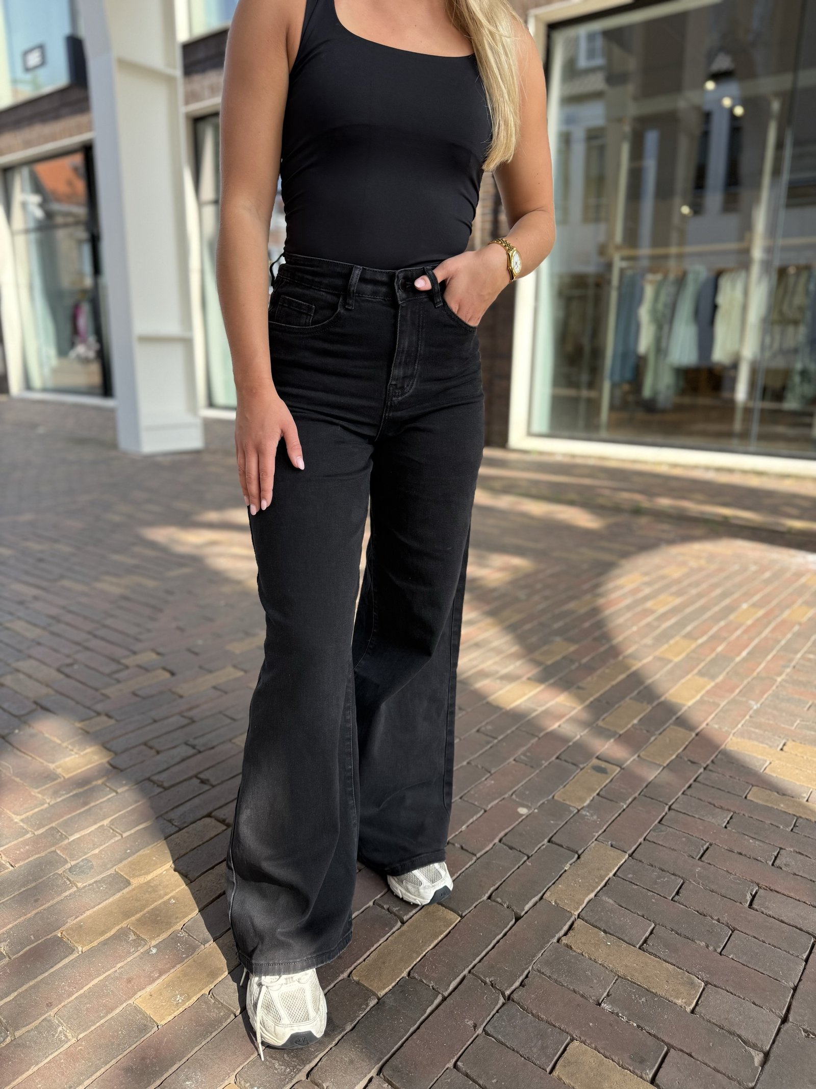 Zwarte wide leg jeans 9031-2