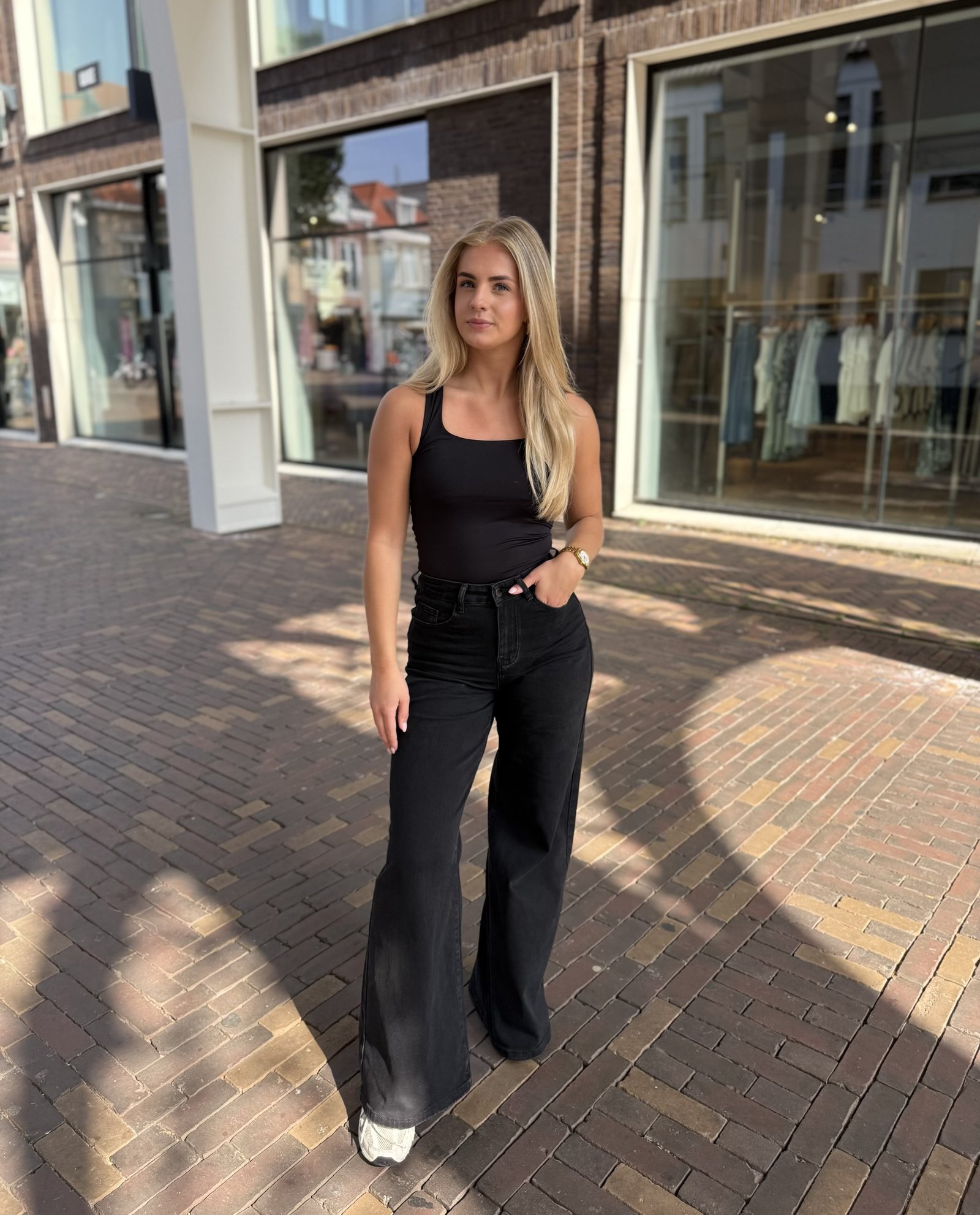 Zwarte wide leg jeans 9031-2