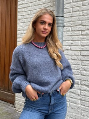 Denim blauwe gebreide trui LUMI