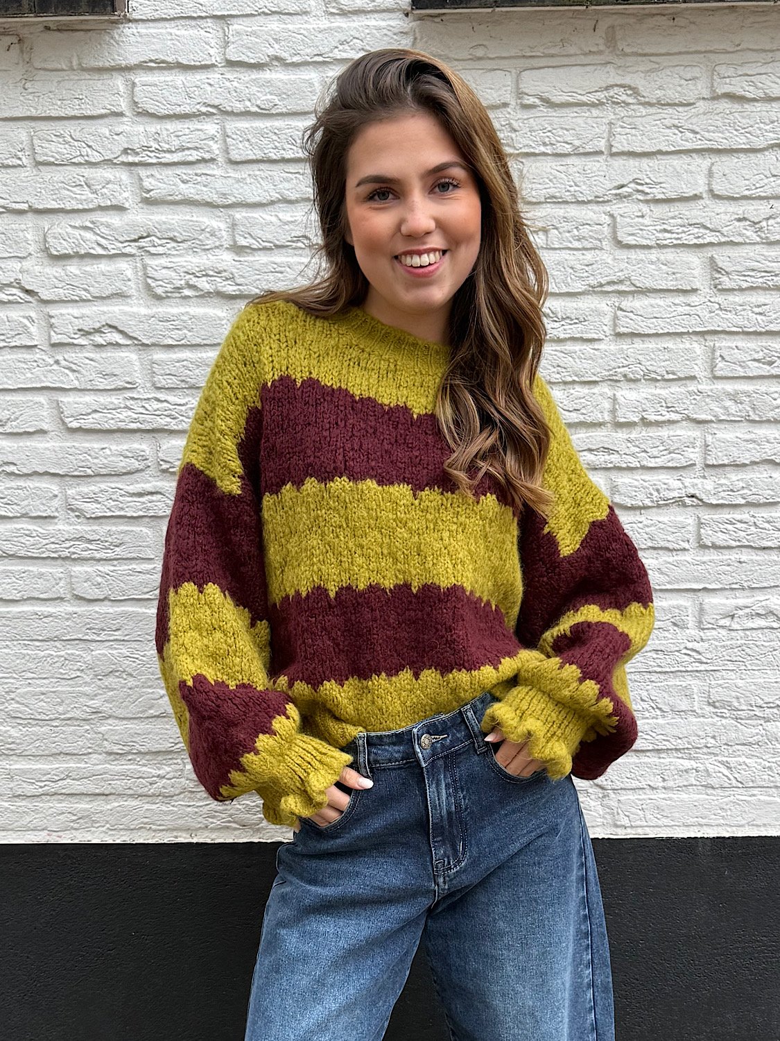 Gestreepte Suze knit - Bruin/avocado