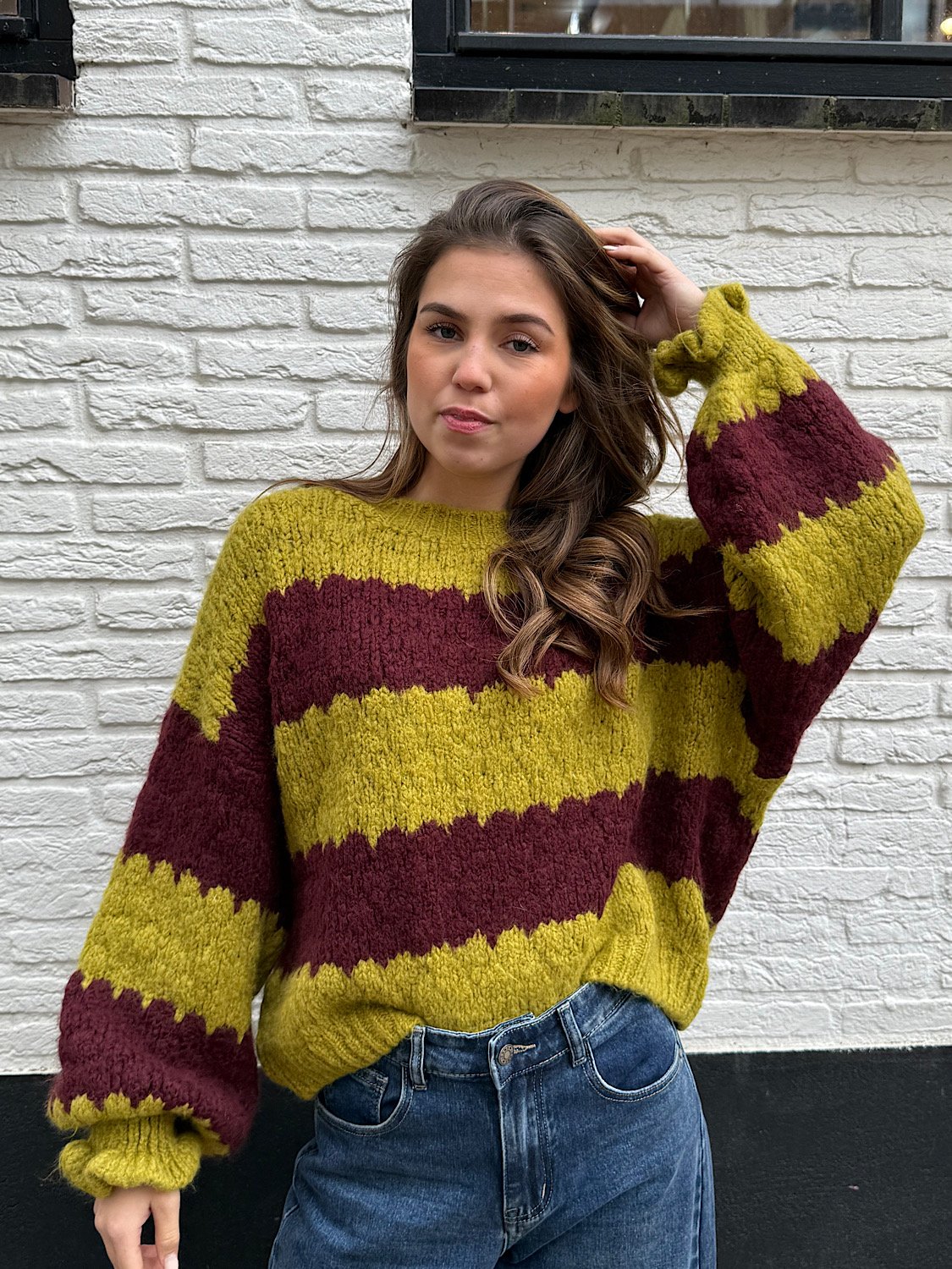 Gestreepte Suze knit - Bruin/avocado
