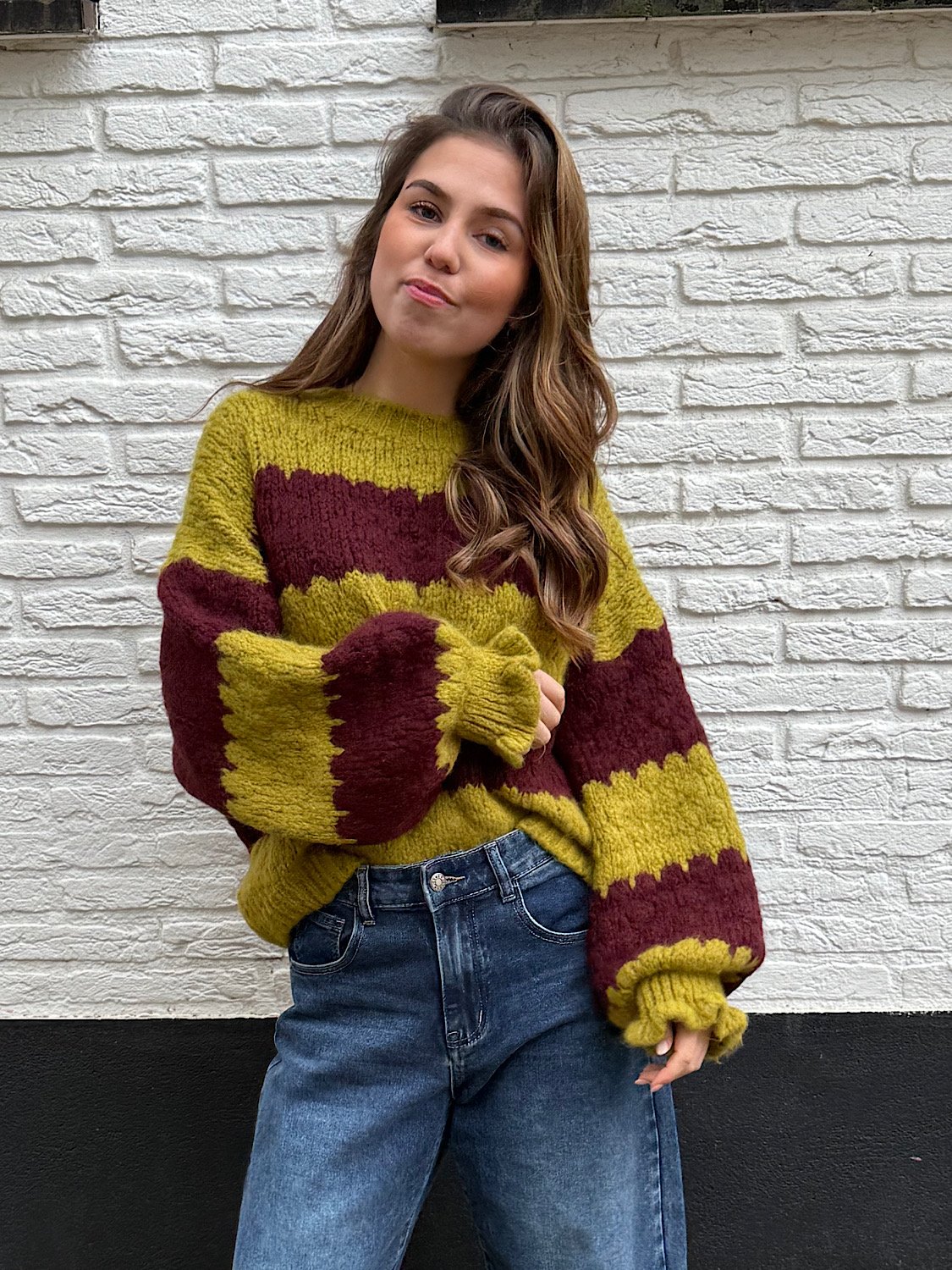 Gestreepte Suze knit - Bruin/avocado