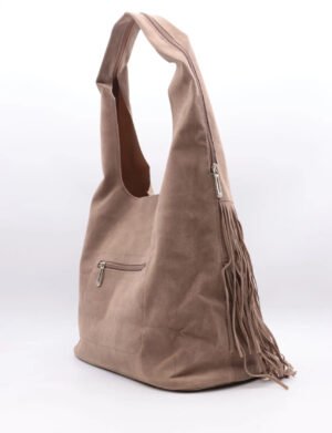 Taupe schoudertas met fringe 7516