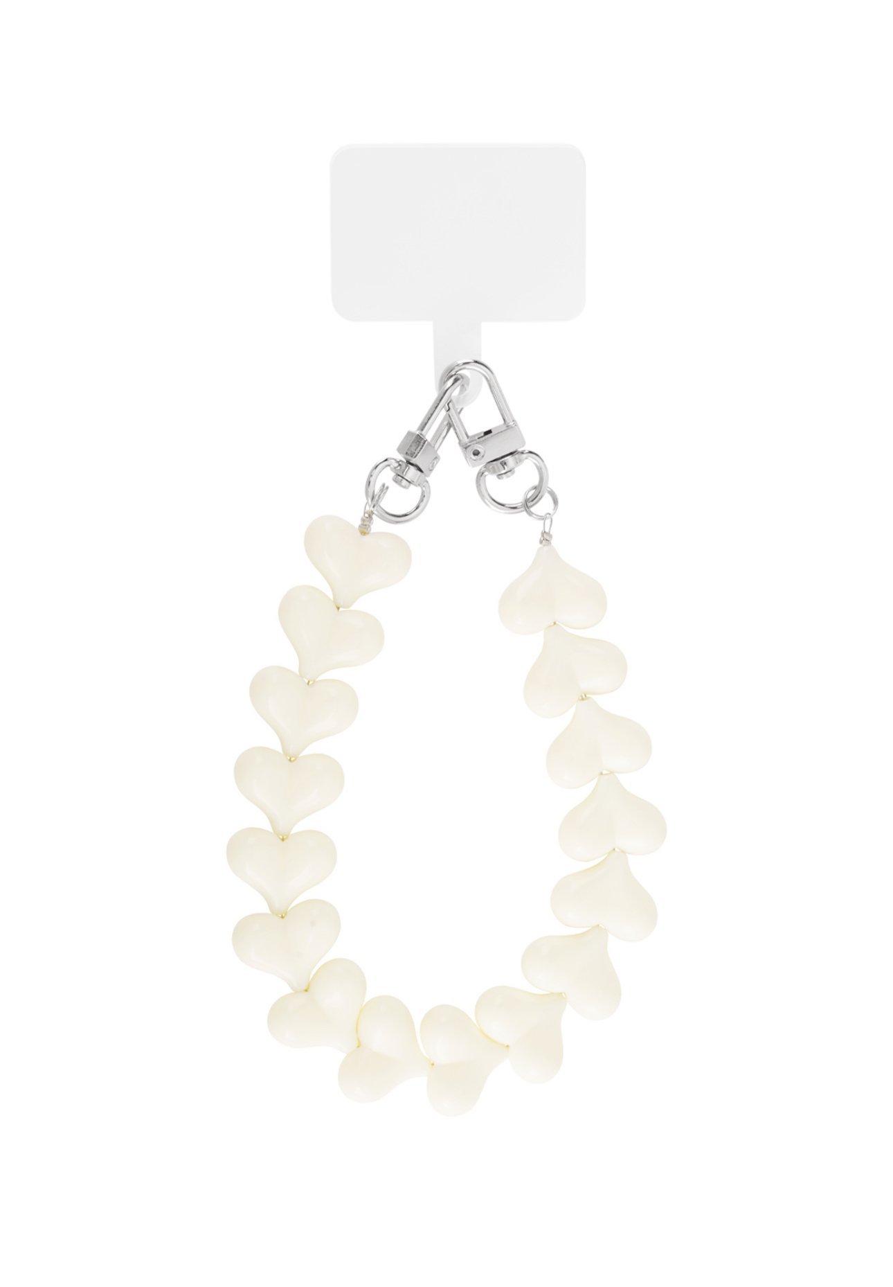 Telefoonkoord hartjes - wit/ zilver