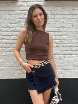 Basic top vierkanten hals Luna - bruin