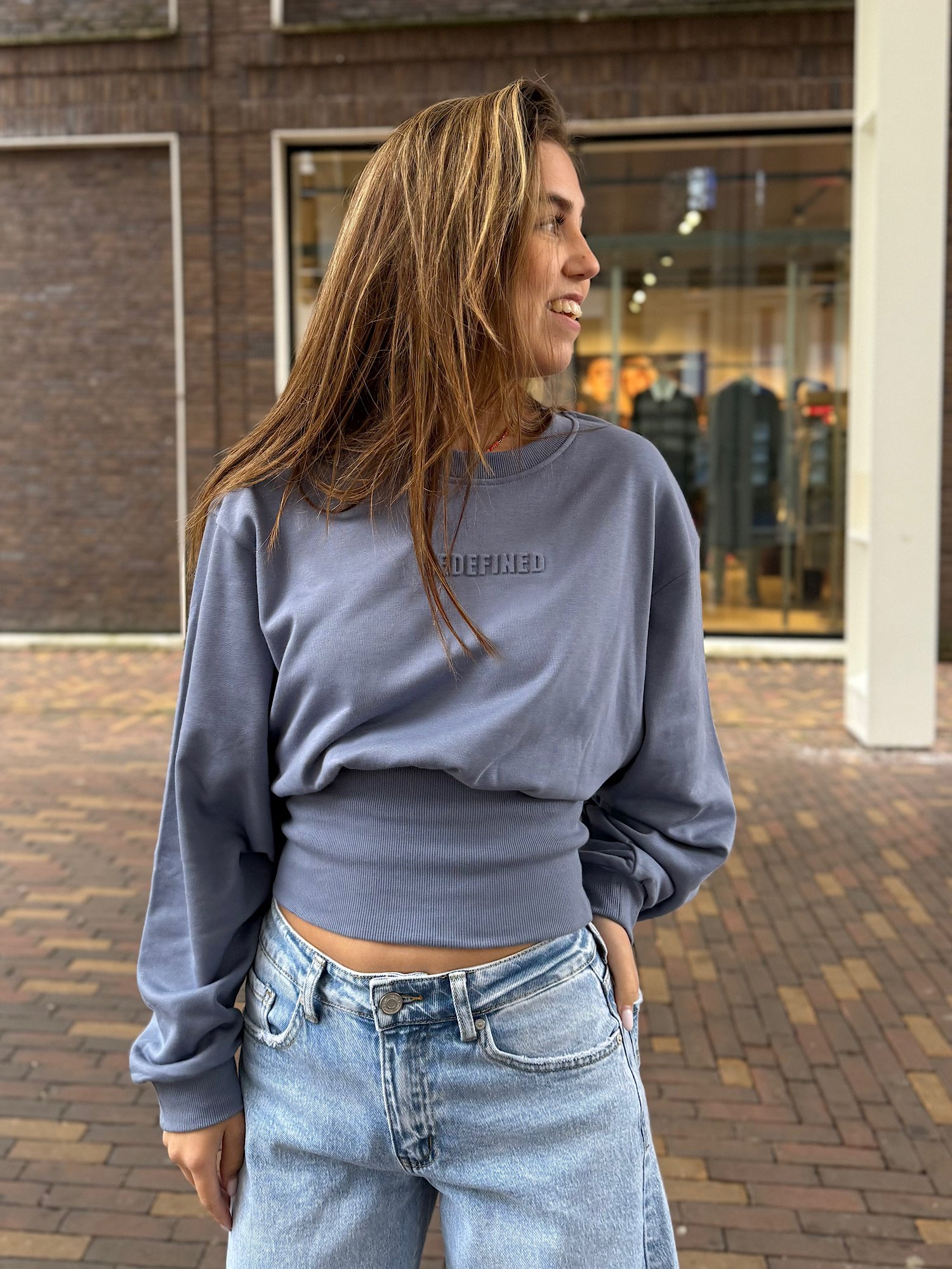 Denim blauwe Redefined 3D sweater