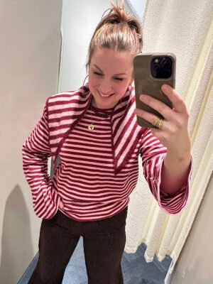 Gestreepte longsleeve Anne - bordeaux/ roze